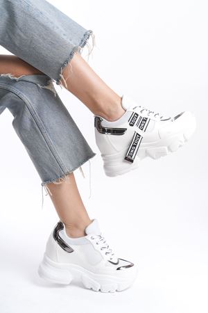 Milena; Beyaz, Dolgu Topuklu Sneaker 