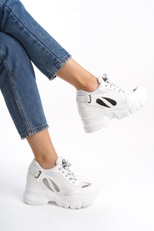 Polly; Beyaz, Dolgu Topuklu Sneaker