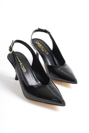 Rossie; Kadın,Siyah Rugan,Arkası Açık Klasik İnce Topuklu Stiletto