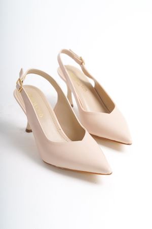 Rossie; Kadın,Krem mat Deri Deri,Arkası Açık Klasik İnce Topuklu Stiletto - kopya