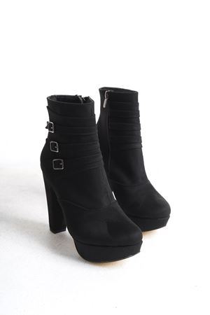 Fiona;Siyah Süet Tokalı,10 cm Topuklu Platformlu,Yüksek  Bot