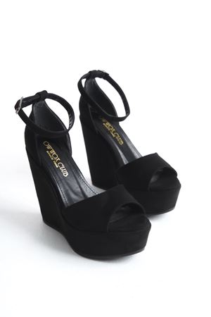 Ribona;Siyah Süet ,,12 cm Dolgu Topuklu Ayakkabı 