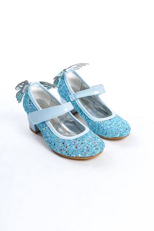 Butterfly; Mavi,Kelebek Aksesuarlı 4 cm Klasik Topuklu Çocuk Ayakkabısı