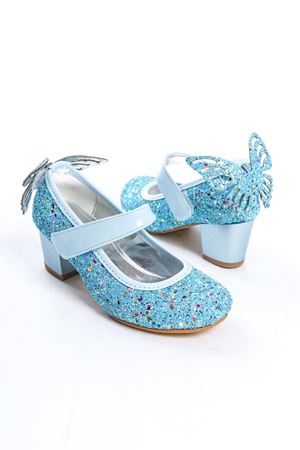 Butterfly; Mavi,Kelebek Aksesuarlı 4 cm Klasik Topuklu Çocuk Ayakkabısı