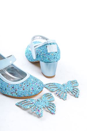 Butterfly; Mavi,Kelebek Aksesuarlı 4 cm Klasik Topuklu Çocuk Ayakkabısı