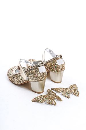 Butterfly; Altın,Kelebek Aksesuarlı 4 cm Klasik Topuklu Çocuk Ayakkabısı