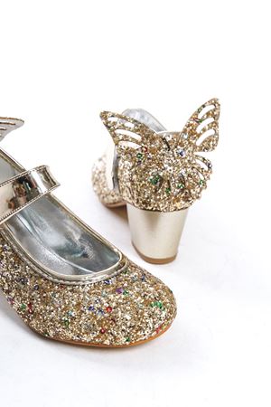 Butterfly; Altın,Kelebek Aksesuarlı 4 cm Klasik Topuklu Çocuk Ayakkabısı