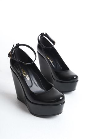 Orion; Siyah RuganÇıkarılabilir Baretli 12 cm Dolgu Topuklu Ayakkabı  