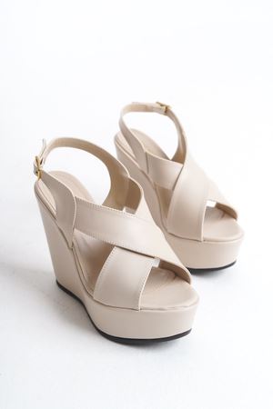 Ester; Ten Mat Deri ,12 cm Dolgu Topuklu Ayakkabı 