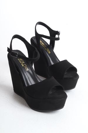 Ribona;Siyah Süet ,Arkası Açık12 cm Dolgu Topuklu Ayakkabı