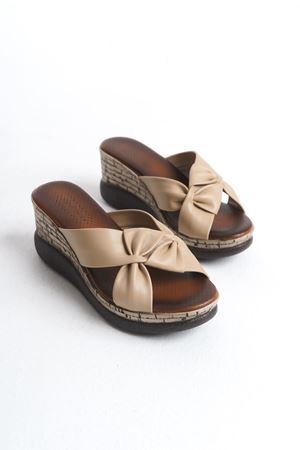 MİRENA; Krem-Nude,7,5 cm  Dolgu Topuklu Kadın Terlik 