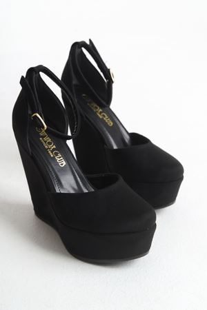 Fallon; Siyah Süet ,12 cm Dolgu Topuklu Ayakkabı  