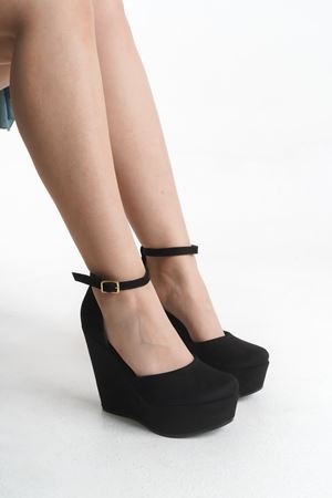 Fallon; Siyah Süet ,12 cm Dolgu Topuklu Ayakkabı  