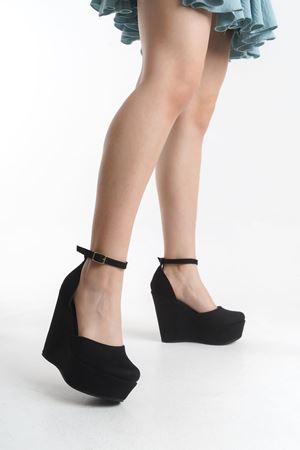 Fallon; Siyah Süet ,12 cm Dolgu Topuklu Ayakkabı  