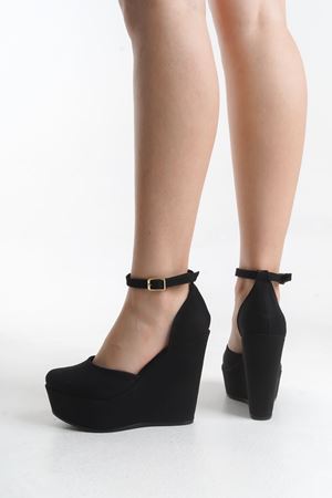 Fallon; Siyah Süet ,12 cm Dolgu Topuklu Ayakkabı  