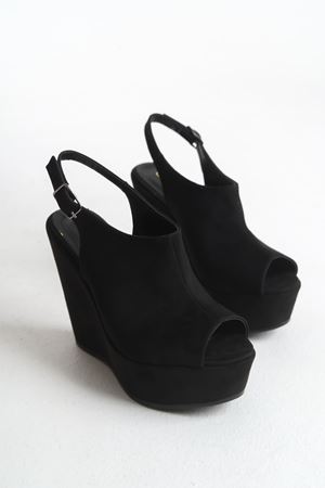 Amy; Siyah Süet ,12 cm Dolgu Topuklu Ayakkabı 