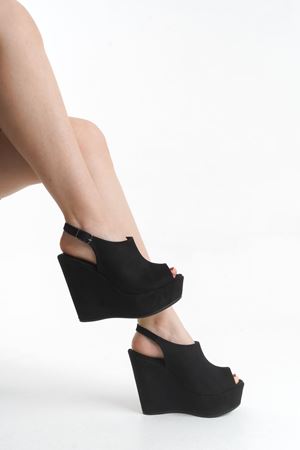 Amy; Siyah Süet ,12 cm Dolgu Topuklu Ayakkabı 