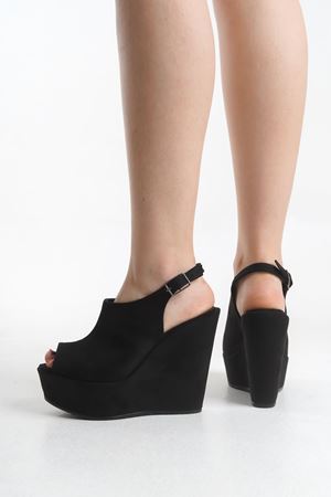 Amy; Siyah Süet ,12 cm Dolgu Topuklu Ayakkabı 