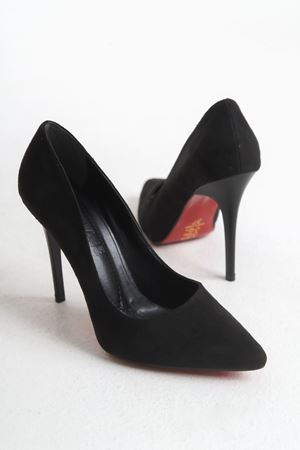 IVY; Kadın,Siyah Süet,Kırmızı Tabanlı 11 cm İnce Topuklu Stiletto