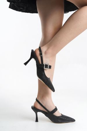 Jeni; Kadın,Siyah , Taşlı Tokalı 9 cm İnce Topuklu Abiye Ayakkabı 