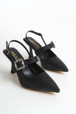 Jeni; Kadın,Siyah , Taşlı Tokalı 9 cm İnce Topuklu Abiye Ayakkabı 
