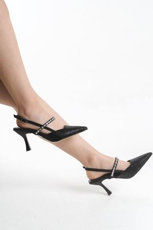 Moja; Kadın,Siyah , Taşlı Biyeli9 cm İnce Topuklu Abiye Ayakkabı  