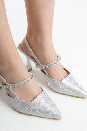 Moja; Kadın,Gümüş , Taşlı Biyeli9 cm İnce Topuklu Abiye Ayakkabı  