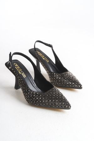 Bianca; Kadın,Siyah , Taş Detaylı 9 cm İnce Topuklu Abiye Ayakkabı  