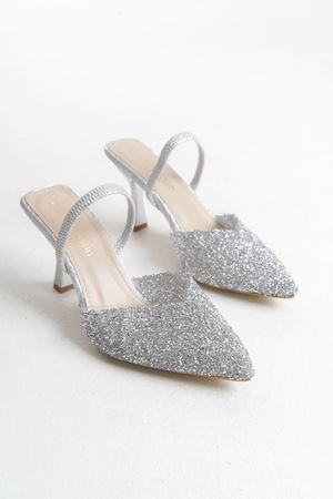 Penny; Kadın,Gümüş , Taş Detaylı 9 cm İnce Topuklu Abiye Ayakkabı  
