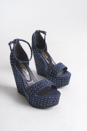 Miranda; Mavi Kot ,Taş Detaylı 12 cm Dolgu Topuklu Ayakkabı 