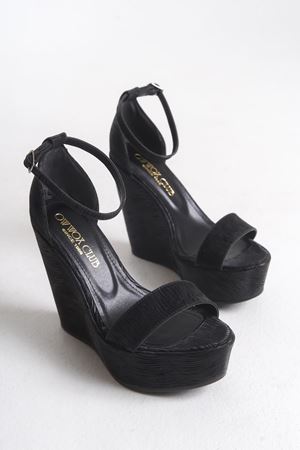 Alessi; Siyah Desenli ,12 cm Dolgu Topuklu Ayakkabı 