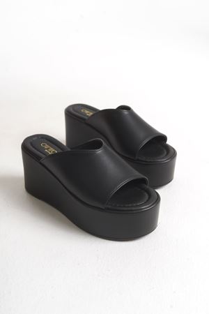 Vena; Kadın,Siyah7,5 cm  Dolgu Tabanlı Terlik