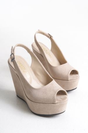 Perla;Ten Süet ,12 cm Dolgu Topuklu Ayakkabı 