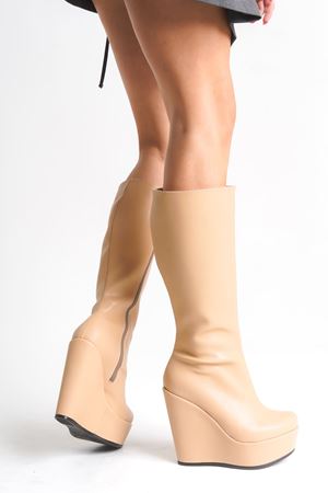 Bounty ; Krem Nude Mat Deri ,12 cm Dolgu Topuklu Kadın Çizme 