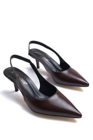 Rossie;Koyu Kahverengi ,6 cm Topuklu Arkası Açık Klasik İnce Topuklu Stiletto