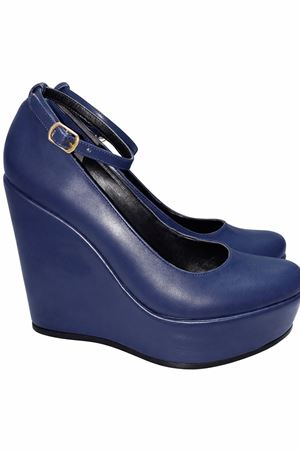 Orion; Lacivert Mat Deri,Çıkarılabilir Baretli 12 cm Dolgu Topuklu Ayakkabı 