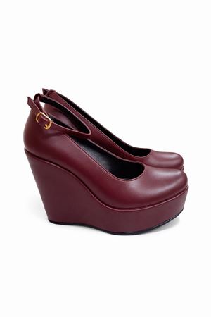 Orion; Bordo Mat Deri,Çıkarılabilir Baretli 12 cm Dolgu Topuklu Ayakkabı 