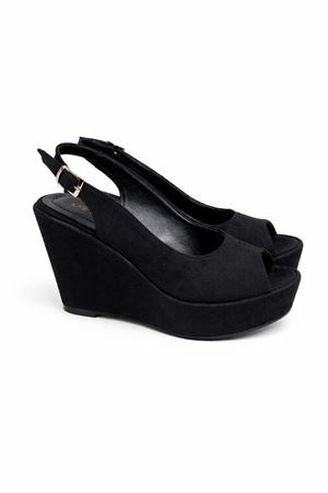 Juliet; Kadın, Siyah Süet,9 cm  Dolgu Topuk Ayakkabı (KALIP İÇİN LÜTFEN ÜRÜN AÇIKLAMASINI OKUYUNUZ)