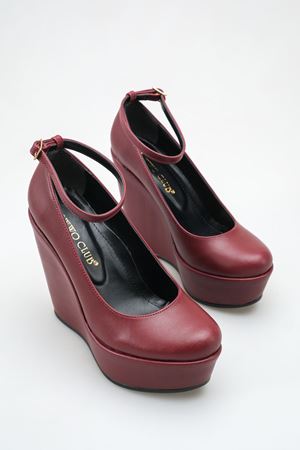 Orion; Bordo Mat Deri,Çıkarılabilir Baretli 12 cm Dolgu Topuklu Ayakkabı 