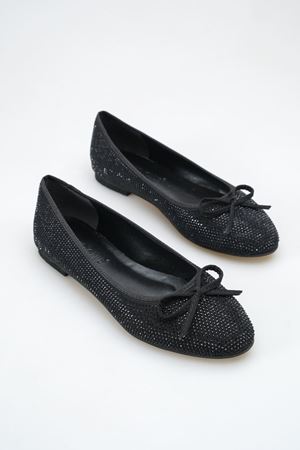 Romina; Siyah, Parlak Taşlı,Babet Ayakkabı