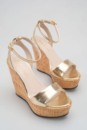 Alessi; Gold Altın ,12 cm Mantar Dolgu Topuklu Ayakkabı 