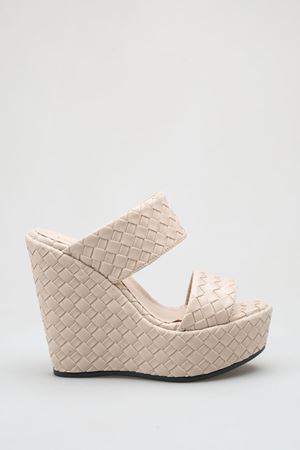 Merlin; Krem-Nude,12 cm Örgü Detaylı Dolgu Topuklu Kadın Terlik