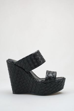 Merlin;Siyah,12 cm,Örgü Detaylı Dolgu Topuklu Kadın Terlik