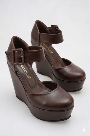 Julia; Acı Kahverengi Mat Deri ,Toka Detaylı 12 cm Dolgu Topuklu Ayakkabı 