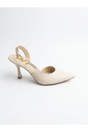 Sandy; Krem ,Toka Detaylı  Klasik İnce 9 cm Topuklu Stiletto