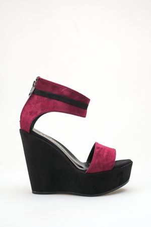 Loren; Bordo Süet ,Arkadan Fermuarlı 12 cm Dolgu Topuklu Ayakkabı 