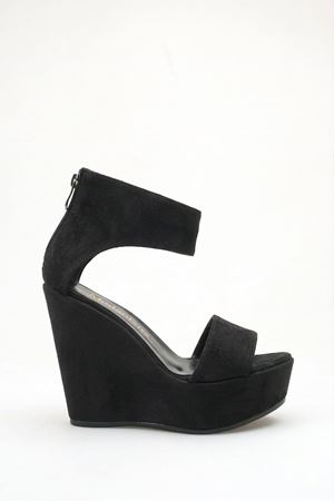 Loren; Siyah Süet ,Arkadan Fermuarlı 12 cm Dolgu Topuklu Ayakkabı