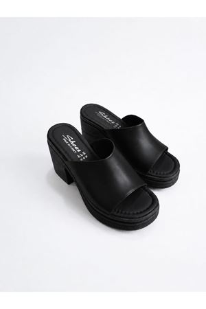 PERA; Siyah, 9 cm Platform Topuklu Kadın Terlik 