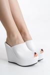 Armine;Beyaz,12 cm  Dolgu Topuklu Kadın Terlik (KALIP İÇİN LÜTFEN AÇIKLAMAYI OKUYUNUZ)