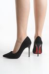 IVY; Kadın,Siyah Süet,Kırmızı Tabanlı 11 cm İnce Topuklu Stiletto